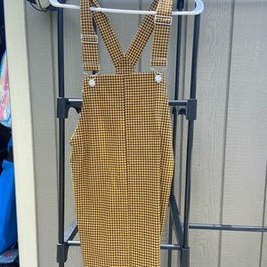short, overall plaid dress